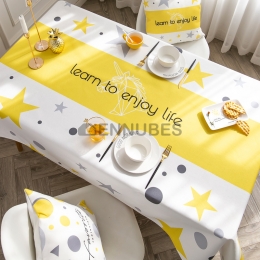 Mantel Nórdico de Tela Algodón y Lino Borlas Amarillo Moderno