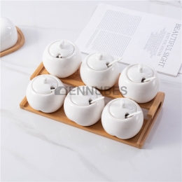 Tarro de Condimento Doble Capa Blanco Bandeja de Bambú Corazón