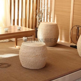 Taburete Creativo Redondo de Paja para Cambiar los Zapatos