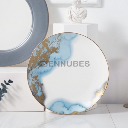 Plato Llano Phnom Penh Cerámica Adornos Gradiente Azul