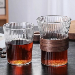 Vaso de Café de Cristal de Estilo Nórdico con Rayas Verticales